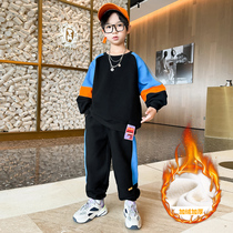 Boys autumn suit 2021 new middle and big children 10 plus velvet boys spring and autumn children Foreign style 13-year-old tide