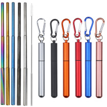 304 stainless steel telescopic straw three sections with aluminum alloy storage tube drink milk tea metal straw folding portable