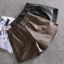 Leather Shorts Woman Autumn Winter New 2021 Fashion High Waist Black 100 Hitch Pants Loose a word outside wearing boots pants