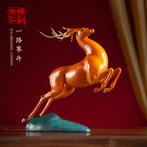 Zhu Bingren Copper One Deer Climbing Living Room Desk Chinese Art Creative Home Decoration Bronze Carving Gifts