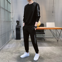 Spring and autumn round neck sweater suit mens personality fashion trend large size handsome loose casual sportswear two-piece set