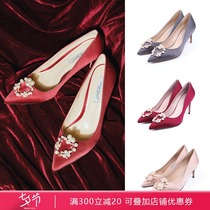 Spot Lucia Tacci original designer shoes new silk pearl buckle high-heeled womens shoes red wedding shoes