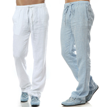 Hong Kong Summer Linen Pants Mens Thin Loose Cotton Linen Straight Drum Numb China Wind Trousers White Casual Large Size Pants.