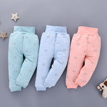 Baby high waist belly button pants newborn pants open crotch baby Autumn three layer thick colored cotton warm autumn pants