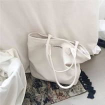 Korea ins same large capacity canvas bag female ulzzang shoulder bag simple Hand bag big bag student schoolbag