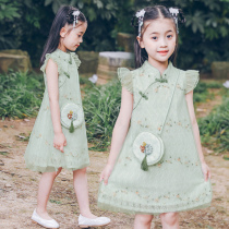 Girls Dress Summer 2021 New style Princess Dress Children Hanfu Cheongsam Girl Medium Big Childrens Dress