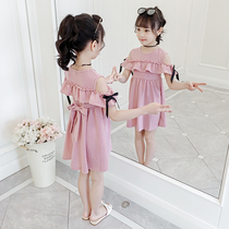 Girl girl dress with dress for summer clothes 45 45 67 80 80 old girl foreign air princess dress pink drain shoulder summer