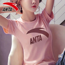 Anta short sleeve t-shirt womens official website 2021 summer new round neck loose short T fitness running shirt Women