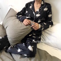 Spring and Autumn New Satin Elegant Dancing Girl Printed Women Long Sleeve Pants Pajamas Home Clothes Ballet Girl