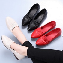 Single shoe woman 2022 Spring with flat bottom Korean version genuine leather shallow mouth soft bottom Mom shoes big code One foot pedal womens shoes 41-43