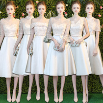 Bridesmaid dress female 2021 summer new Korean slim slim bridesmaid dress Champagne color medium-long sister group dress