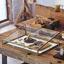 Jewelry Box Trapezoid Retro Copper Side Glass First Accessories Box Ornament Swing Piece Display Props Jewelry Containing Box