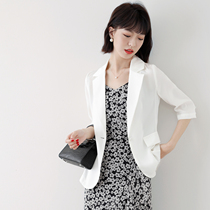 Japanese womens high-end commuter silk blazer Womens thin five-point sleeve silk slim-fit wild suit