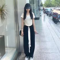 Sports pants women drawstring wide leg pants high waist slim casual pants loose Korean wide leg pants autumn and winter tide
