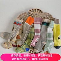 Korean version of ins childrens midline Socks striped series retro mens and womens socks student socks double needle cotton spring and autumn socks