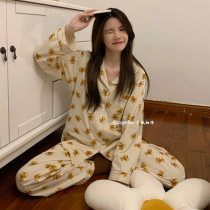 Milk yellow cartoon bear ~ home BI for couples pajamas spring and autumn long sleeve cotton cute home clothing set