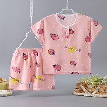 1-6-year-old summer baby Miansilk short sleeve shorts suit Childrens cotton silk pyjamas boy girls Home Clothing Thin