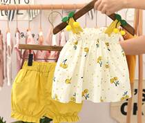  Female baby suit summer 2019 new western style two-piece fashionable suspender childrens summer breathable shorts suit