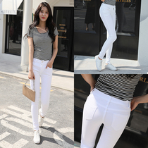  White jeans womens spring and summer Korean version of high waist thin nine-point pants wear elastic tight pants outside