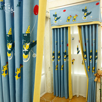 Cute pet home blue cartoon childrens room boy bedroom curtain blackout Nordic simple window screen 2021 New