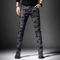 Tide brand spring and autumn high elastic camouflage jeans mens 2022 new slim pencil pants Korean version trend long pants