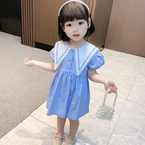 Girls dress for dress and summer clothes navy wind 2021 new childrens summer little girl foreign air baby princess dress