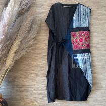  Cloud decoration totem original design womens robe Old embroidery Miao embroidery ethnic style asymmetrical Harajuku personality dress