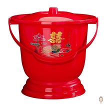 Red festive spittoon jar wedding plastic with lid portable son bucket wedding wedding wedding supplies big