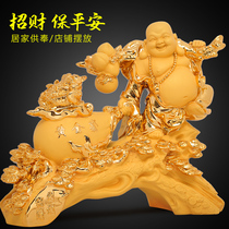 Chinese Maitreya Buddha statue ornaments gold bag laughing Buddha living room home Fortune la cloth bag Buddha new house moving crafts