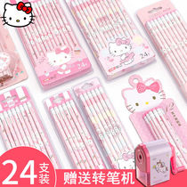 Hello Kitty pencil childrens primary school students female big leather head hexagonal rod writing pencil kindergarten pre-school KT cat cartoon