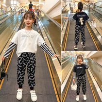 Girls long sleeve base shirt autumn clothes 2021 new in the big children Net red Foreign Air top little girl Autumn fake two pieces