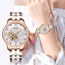 Send your girlfriend wifes daughter-in-law New Years gift New ladies hands table 4-leaf straw ceramic automatic mechanical watch waterproof