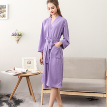 Winter hot spring bathrobe womens thin section nightgown waffle mens water-absorbing quick-drying bathrobe beauty salon couple home clothes autumn