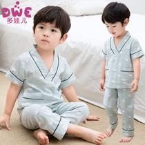 2021 new summer childrens pure cotton pajamas boys short-sleeved suit summer thin air conditioning clothes baby home clothes