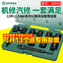 SATA Shida Tools 12 PCs 12 5MM Series Metric Imperial System Daifei 1 2 Air Sleeve Auto Repair Set 09009