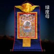 Tibetan thangkas painting Green mother Buddha painting 60cm medium cloth gilt decorative painting imitation hand-painted household hanging painting