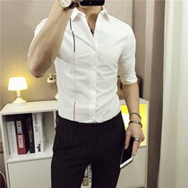 Summer seven-point sleeve shirt mens short sleeve Korean slim trend medium sleeve shirt casual fashion handsome Half sleeve