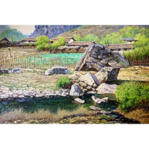 Korean painting landscape oil painting Meritorious Artist Li Xueshan village office living room decoration painting