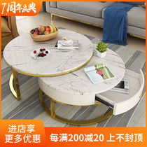 Nordic modern simple coffee table with storage small apartment round creative Marble coffee table Living room furniture combination