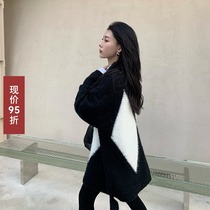 SUN11 knitted sweater women 2021 autumn and winter New Korean version of the diamond loose temperament lazy thick top