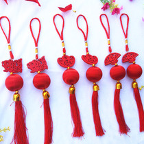 New silk red lantern bonsai plant pendant decoration wedding room living room festive small fish pendant Chinese Knot Tassel