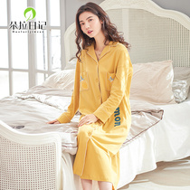 Long Sleeve Sleeping Skirt Woman Spring And Autumn Overlong Style With Kneecap Ankle Cardiovert Loose Laces Shirt Sleeping Clothes Autumn Winter Pure Cotton Long Dress