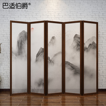New Chinese style screen partition Living room Bedroom hotel office Simple modern folding mobile solid wood fabric folding screen