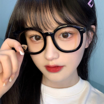 Big black thick frame glasses female Korean wave big face slim net red plain artifact myopia retro round frame anti-blue light