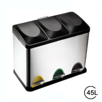 Outdoor Three Buckets Classified Fruit Leather Case 45L Stainless Steel Pedalling Garbage Can home Sub-district Dustbin