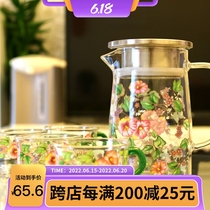 New Korean horn flower color cooking tea steaming teapot thickened glass hot and cold water bottle kettle high temperature resistant and fracking