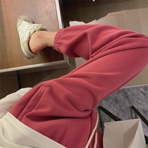 Honey color xuan pink sweatpants womens autumn and winter net red hot style high waist small feet slimming plus velvet pants
