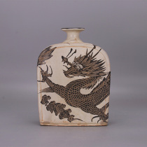 Song Cizhou kiln antique porcelain Jingdezhen pastel Xianglong pattern flat vase crafts living room ornaments home furnishings