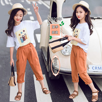 Girls' Leisure Suit Children's Loose Fashion Sports Two-Piece Foreign Style Short Sleeve Summer Tide 12-15 Children's Wear