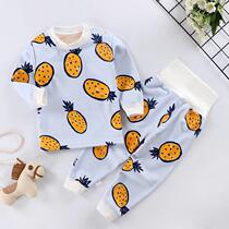 3 months baby clothes Winter split baby underwear children plus velvet warm suit pants pajamas